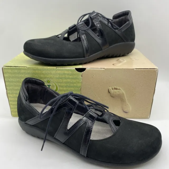 NAOT TIMU Lace Up Flats Black Leather Suede Shoes Womens Size 39 EUR~ 7.5-8 US
