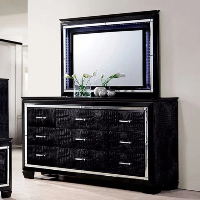 Benzara Crocodile Textured Spacious Wooden Dresser, Black,
