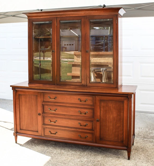 Mid Century Modern White Furniture Co. Cherry Breakfront China Cabinet