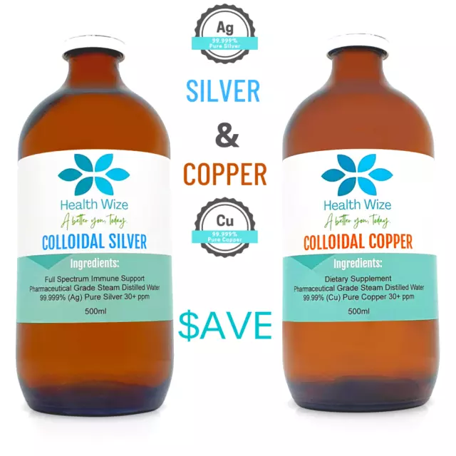 Colloidal Silver & Colloidal Copper 30PPM 500ml Pure Mineral Pure Finest Ionic