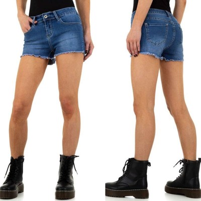 Donna Jeans Shorts Destroyed Bermuda STRETCH Hotpants Denim Pantaloni Corti 