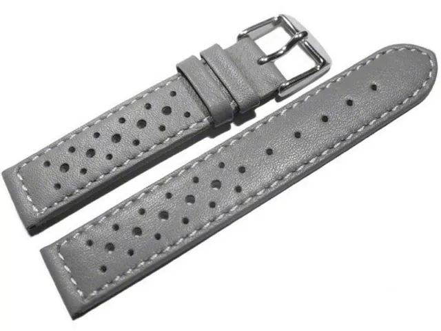 Uhrenarmband - Leder - Style - gelocht - grau - 16mm 18mm 20mm 22mm