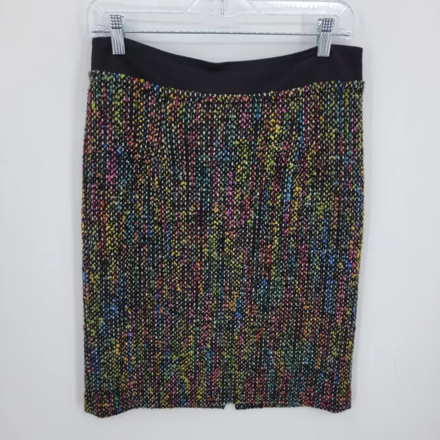 Trina Turk Skirt Womens 8 Black Multicolor Tweed Pencil Straight Wool Blend