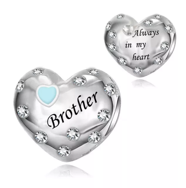 Brother Blue Memorial Always In My Heart Charm 💜 Genuine 925 Sterling Silver