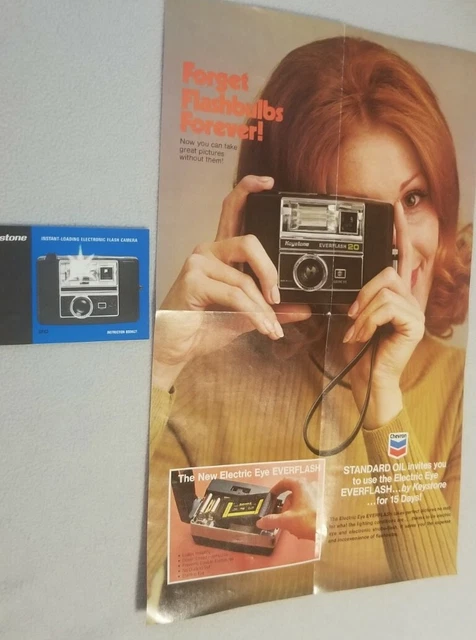 Póster publicitario vintage de cámara Kodak Keystone Everflash años 70