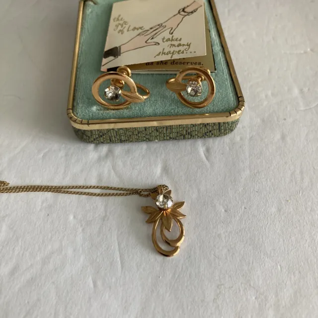 Vintage Van Dell Clear RhineStone 12k Gold filled Necklace Earrings Set