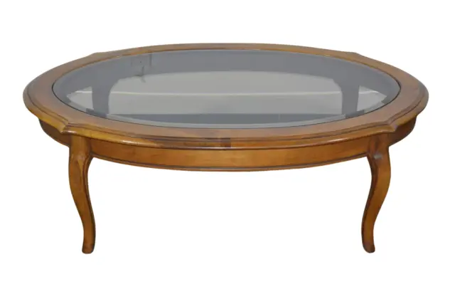 Ethan Allen Country French Coffee Table Oval Glass Birch #26-8301 Fruitwood 1990