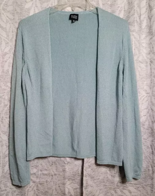 Eileen Fisher Blue Cardigan Women's Size M Tencel Cotton Blend Sweater