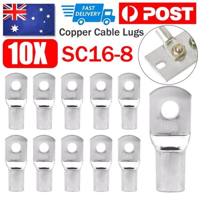 10pcs Tinned Copper Lug Cable Lugs 16-8mm Battery Connector Terminals 16mm Wire