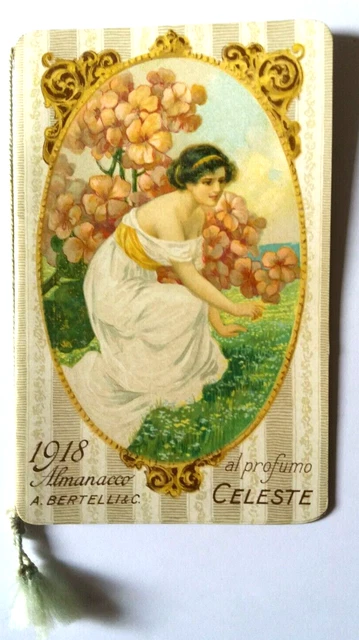 SK36] Calendarietto ALMANACCO BERTELLI 1918 Al profumo celeste Cromolito