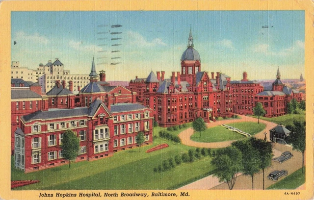 Postcard Aerial View Johns Hopkins Hospital North Broadway Baltimore Maryland