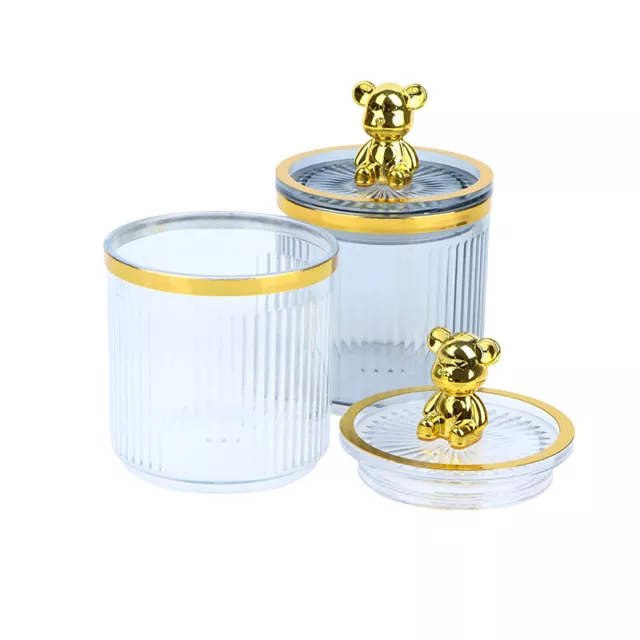 Lindos frascos de almacenamiento cosmético acrílico con almohadilla de algodón transparente para osos y soporte para auriculares