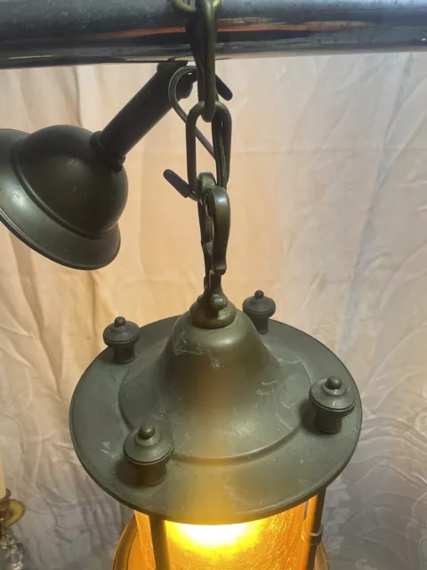 Antique Brass Pendant Light Fixture Amber Cylinder Glass Mission 2