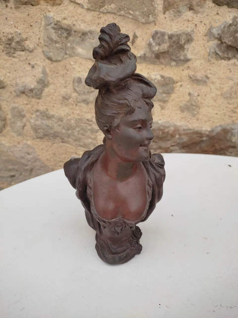 Sculpture Ancienne Buste Jeune Femme Belle Epoque Bronze Signé V. Bruyneel.