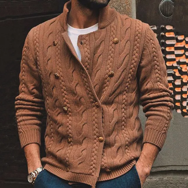 Uomo Maglione Invernale Maglia Top Doppio Petto Cardigan Caldo Streetwear -