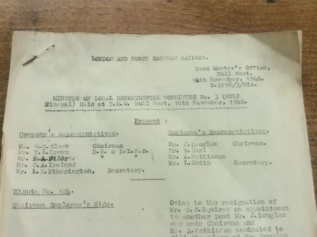 LNER minutes local departmental committee 1946 YMO Hull West Railwayana