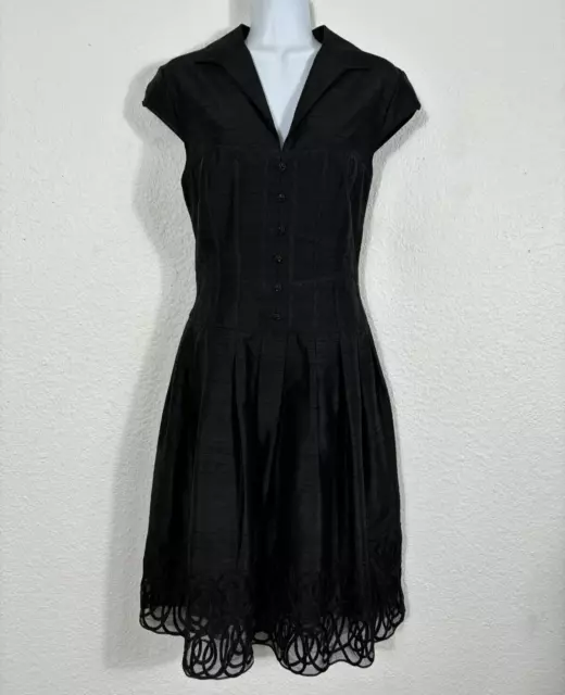 Kay Unger Dress Womens 8 Black Silk Cocktail Party Short Sleeve