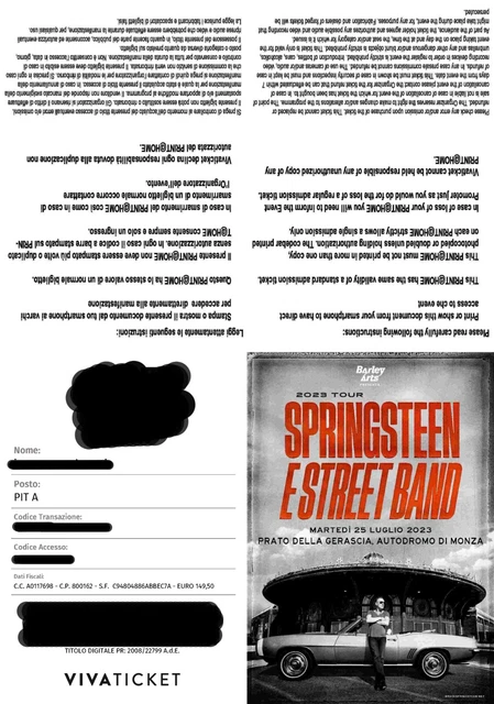 Vendo n.2 biglietti per concerto Bruce Springsteen Monza - PIT A