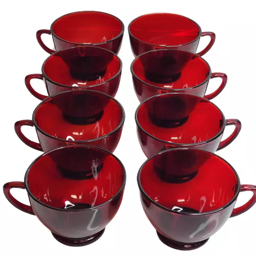 Vntg Anchor Hocking Royal Ruby Red Glass Tea Punch Cups Set Of 8