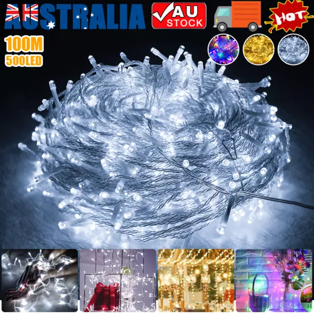 100M 500LED String Lights White Christmas Fairy Wedding Party Garden Waterproof