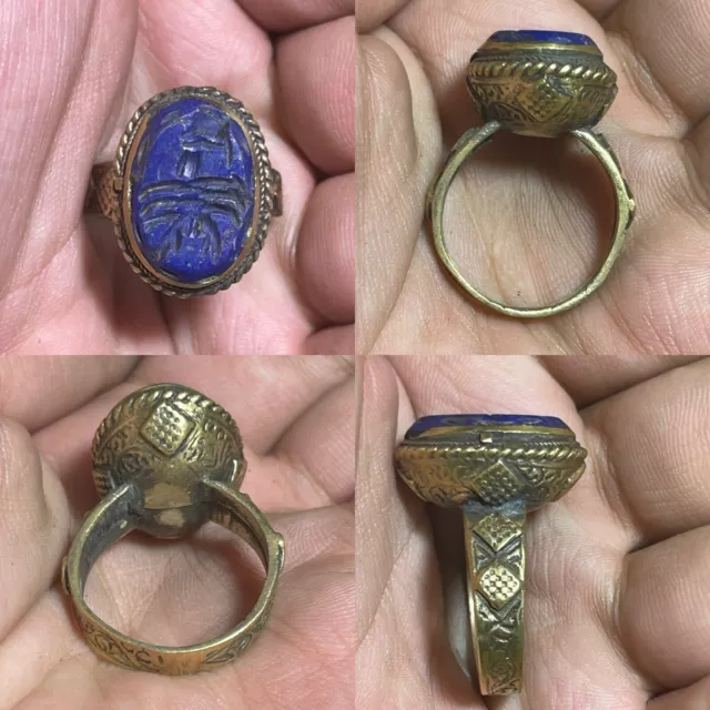 Beautiful Post Medieval Islamic Ottoman Bronze Seal Ring With Stone
