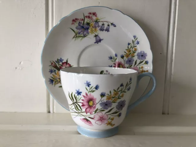 Shelley Wild Flowers 13668 Gainsborough Blue Trim Large Breakfast Cup & Saucer