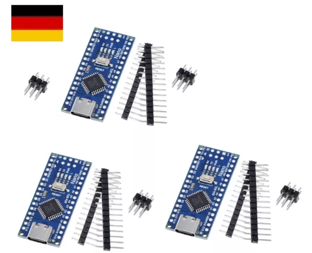 3 Stück Arduino+ Nano V3.0 Atmega 328 PB kompatibel USB-C CH340G 5V 16MHz ungelö