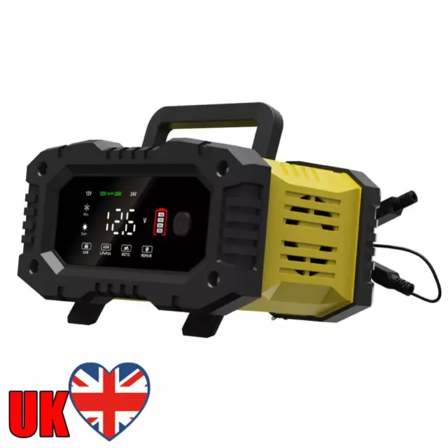 12/24V Full Automatic Car Battery Charger 10A 5A for AGM GEL WET Lead Acid (UK)