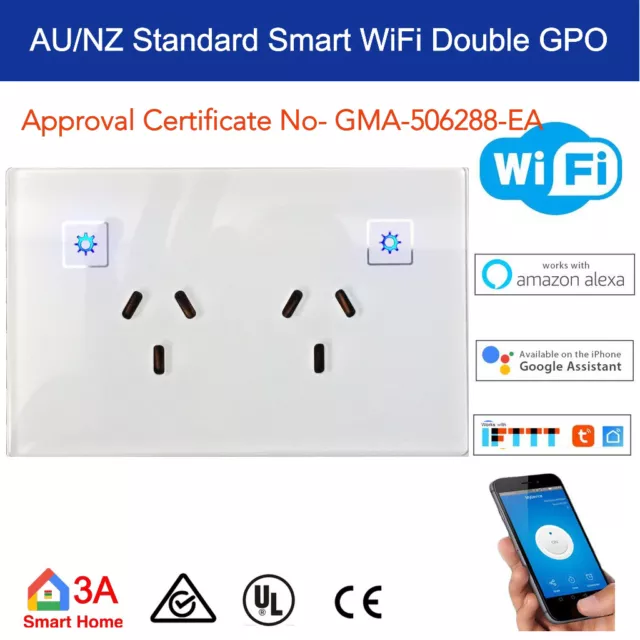 Smart WiFi Double Power Point GPO Switch for Google Home Alexa Home Automation
