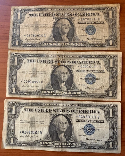 lot of 3 - $1 SILVER CERTIFICATE *STAR NOTE* 1957 - ONE WITH LOW SERIAL #
