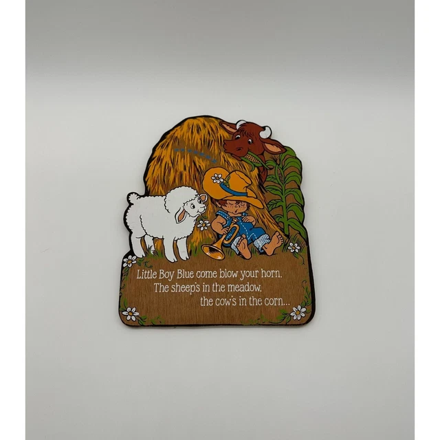 Vintage Wall Hanging Little Boy Blue Nursery Rhyme Hallmark Wood Cow Farm Sheep
