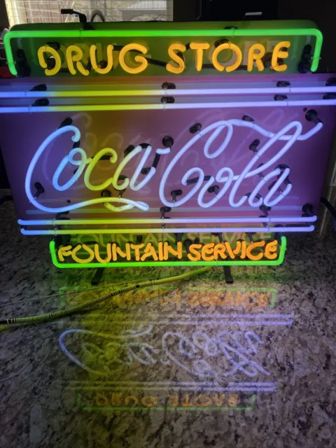 Vintage Coca Cola Drug Store Fountain Service Neon Sign