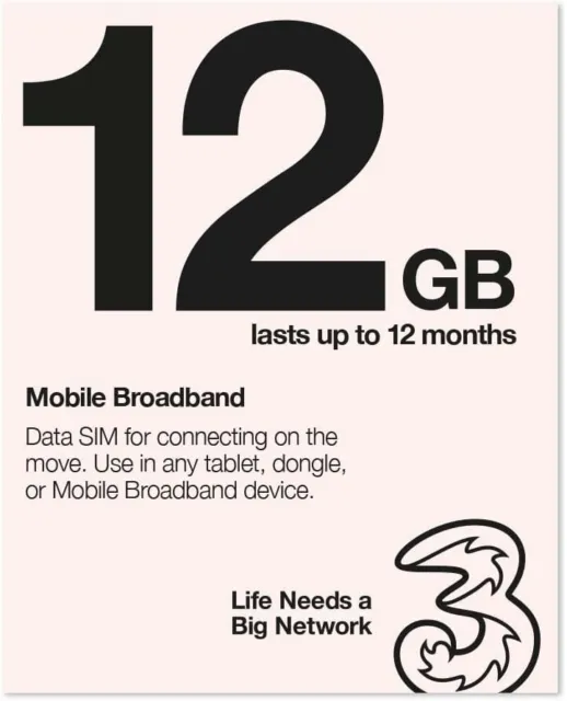 Three 3G 4G 5G SIM Ready-to-go Mobile Broadband Preloaded Data Sim for dongle