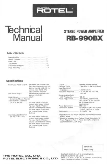 Service Manual-Anleitung für Rotel RB-990 BX