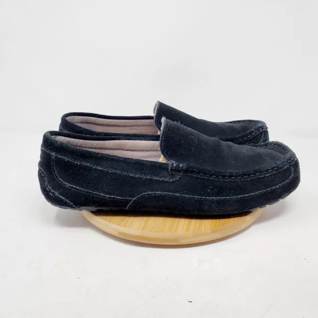 UGG Slipper Mens 12 Alder Black Suede Shoes Slip On Shearling Moc Toe Loafers