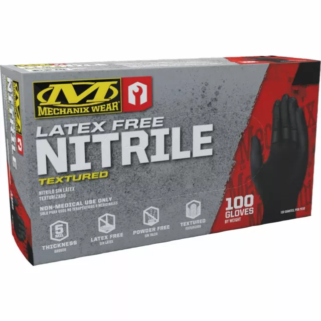 Mechanix Latex Free Nitrile Textured Black Gloves 100 Pce Box Sizes Sml - Xxl