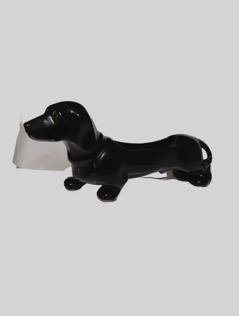 VTG 50's MCM Large Planter Dachshund Ceramic Pottery Weiner Dog Black 18"L×7.5"H