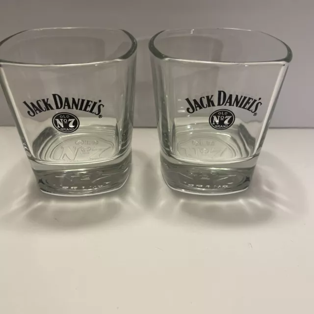 Lot of 2 Jack Daniels Whiskey Square Rocks Lowball Glass / Tumbler Old No. 7