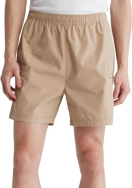 Calvin Klein Poplin Elastic-Waist Shorts Men's Sz XL 3 pockets Cornstalk Beige