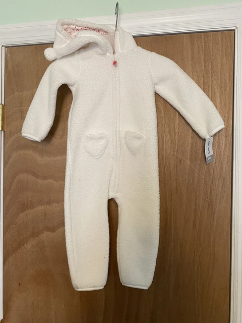 Carter's Baby Girl Fleece Jumpsuit With Hood White 24 Month