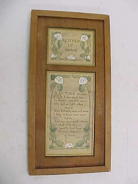 ART NOUVEAU Water Colored Plate circa 1920 ~ MOTHER of MINE Poem in Wood Frame