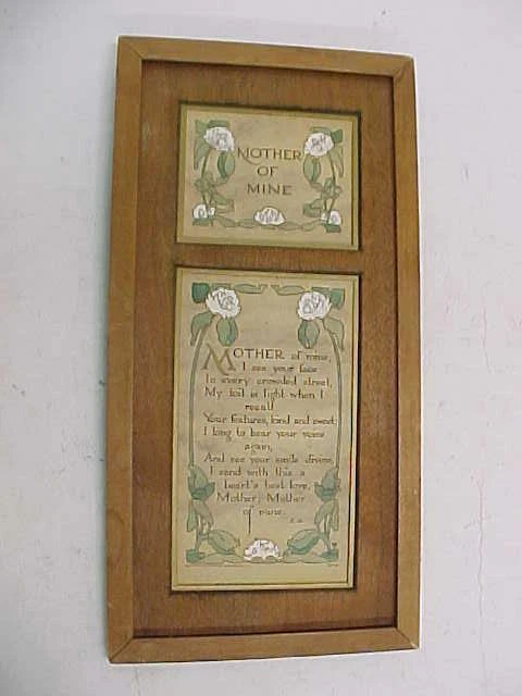ART NOUVEAU Water Colored Plate circa 1920 ~ MOTHER of MINE Poem in Wood Frame