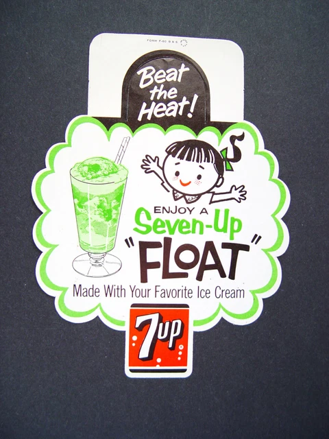 Near Mint Original 1960 Cute Kid 7Up Ice Cream Soda Pop Bottle Advertising Sign