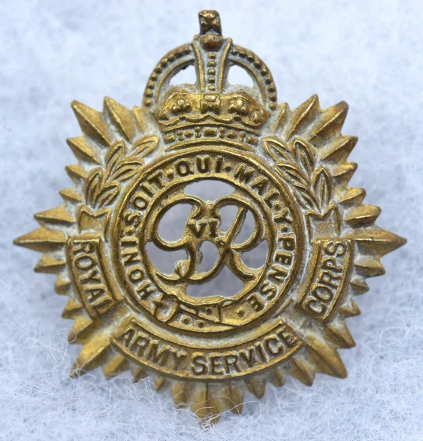 WW2 ERA RASC Royal Army Service Corps Brass Collar Badge GVIR £