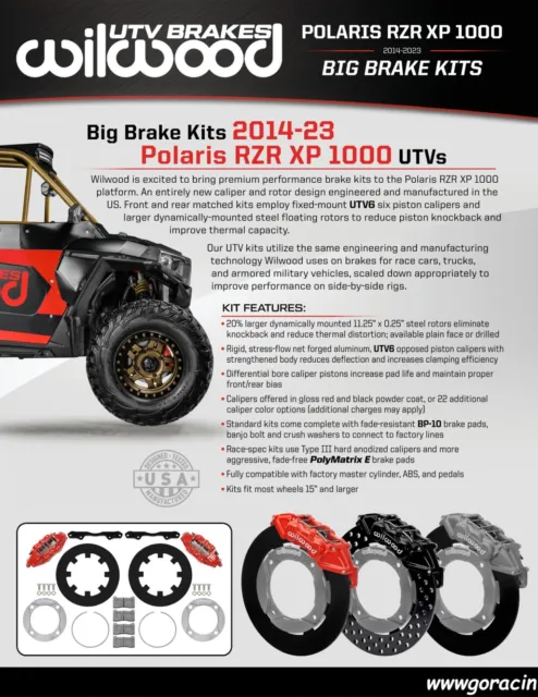 WILWOOD UTV6 Polaris Rear Brake Kit, fits 14-23 RZR XP1000,XP4 1000,18-21 RS1