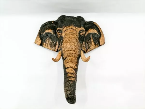 Elephant Head Ornament Hand Made Wood Craved Wall Mounted Hanging Home Decor