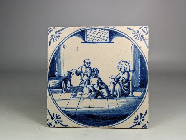 Antique 18th 19th Century Dutch Delft Biblical Tile Blue & White  H