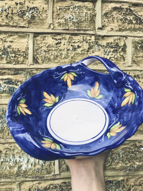 Italian Ceramic Bowl Firenze Florence Hand Painted Salad Bowl & Serving Utensils