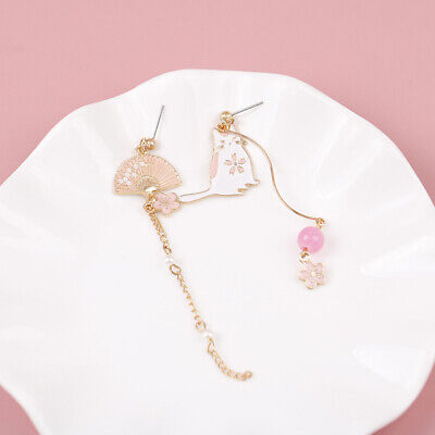 Pendientes de moda dorado blanco y rosa ventilador gato imitación perla estilo japonés Gi GA