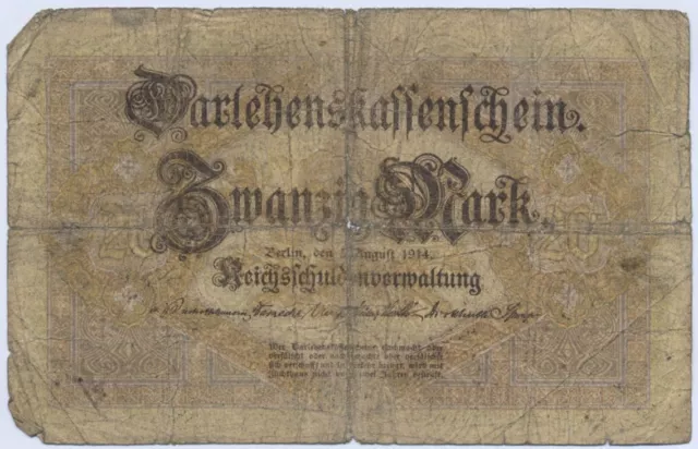 Banknote, Darlehen-Kassenschein 5 Mark vom 05.08.1914